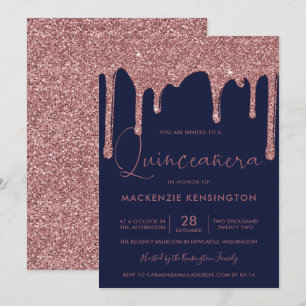 Convite Marinho azul Rosa Dourado Minigráfico Drives de b