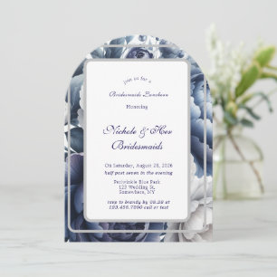 Convite Marinho Azul Rosas Brancas Bridesmaids Almoço