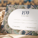 Convite Marinho Azul RSVP Casamento Inserir Vintage Art No<br><div class="desc">Cartão RSVP de Casamento vintage de Arte Azul marinho Nouveau por Alphonse Mucha em um design floral, romântico e caprichoso. Os florescimentos vitorianos complementam os tipos clássicos de arte deco fonts. Introduza as suas informações personalizadas e está concluído. Se você quiser mudar o design, simplesmente clique no botão azul "Personalizar"....</div>