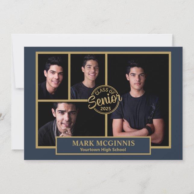 Convite Marinho Azul, Segundo grau Dourado Classe 2024 Gra (Frente)