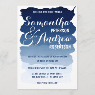 Convite Marinho azul stripes aquarela casamento ombre