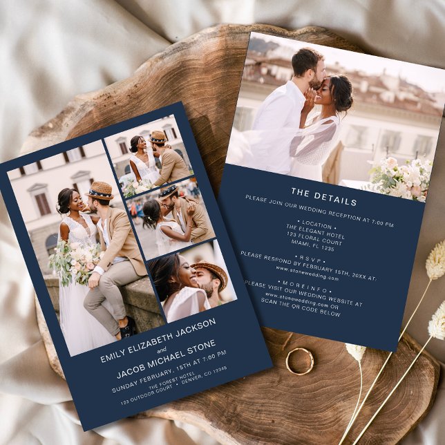 Convite Marinho Azul Tudo Em Um Casamento De Foto Minimali (Criador carregado)