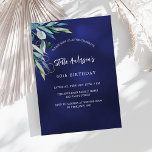 Convite Marinho azul verde elegante aniversário<br><div class="desc">Um fundo azul marinho,  decorado com verde. A cor azul é irregular. Personalize e adicione seu nome e detalhes da festa.</div>