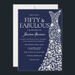 Convite Marinho Azul Vestido Branco 50ª Festa de aniversár<br><div class="desc">Marinho Azul Branco Vestido 50º Fabuloso Variações de Convite de aniversário para o convite e itens correspondentes na nossa loja</div>