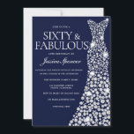 Convite Marinho azul Vestido branco 60ª Festa de aniversár<br><div class="desc">Marinho Azul Branco Vestido 60º Fabuloso Variações de Convite de aniversário para o convite e itens correspondentes na nossa loja</div>