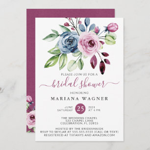 Convite Marinho Azul Vinho Aquarela Chá de panela Inv