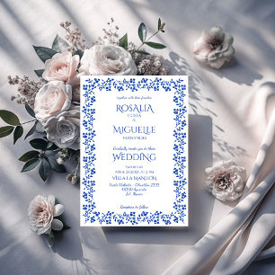 Convite Marinho azul vintage borda floral casamento