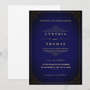 Convite Marinho-Azul-Vintage decor Casamento