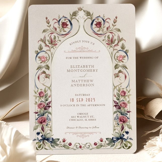 Convite Marinho Azul Vitoriano Burgundy (Criador carregado)