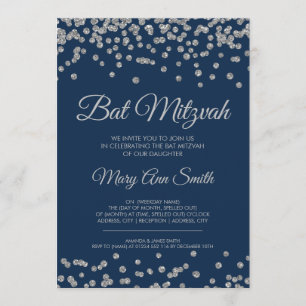 Convite Marinho Bat Mitzvah Silver Faux Glitter Confetti A