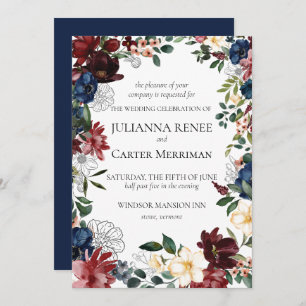Convite Marinho Bloom Floral Frame Wedding