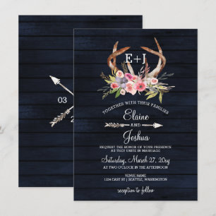 Convite Marinho Blooming Antlers Casamento de Chic