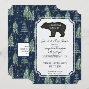 Convite Marinho Blue Bear Woodland Forest Baby Chá