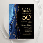 Convite Marinho Blue Black Dourado Agate Surprise 50th Bir<br><div class="desc">Marinho azul, preto e ouro agitam a surpresa 50º convite de aniversário. Elegante design moderno com cor azul-real de água agate marble geode fundo, fonte falsa de ouro brilhante e script de tipografia. Trendy convida o cartão perfeito para uma comemoração de dia das mulheres na moda. Impressos convites Zazzle ou...</div>