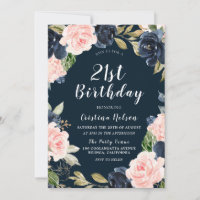 Marinho Blue Blush Floral Wreath aniversário de 21