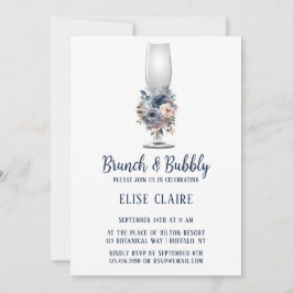 Convite Marinho Blue Blush Roses Rosa Brunch e Bubble