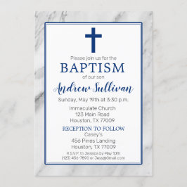 Convite Marinho Blue Boy Marble Baptism