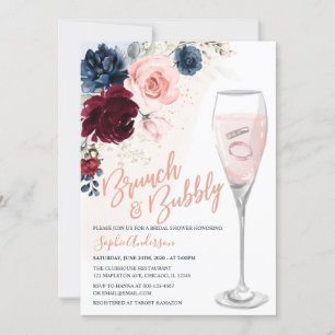 Convite Marinho Blue Burgundy Blush Floral Brunand Bubble