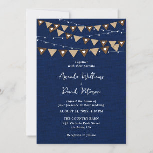 Convite Marinho Blue Burlap Bunting String Luzes Casamento