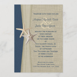 Convite Marinho Blue Burlap e Starfish Beach Weding