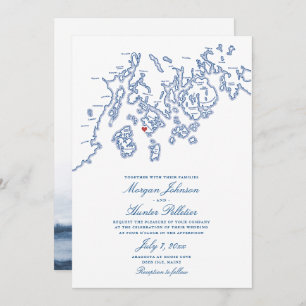 Convite Marinho Blue Deer Isle Maine Elegant Aragosta Wedd