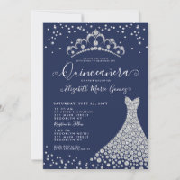Marinho Blue Diamond Sparkle Tiara Gown Quinceaner