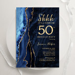 Convite Marinho Blue Dourado Agate Surprise 50th Birthday<br><div class="desc">Marinho azul e ouro agitam a surpresa 50º convite de aniversário. Elegante design moderno com cor azul-real de água agate marble geode fundo, fonte falsa de ouro brilhante e script de tipografia. Trendy convida o cartão perfeito para uma comemoração de dia das mulheres na moda. Impressos convites Zazzle ou modelo...</div>