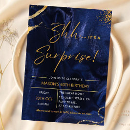 Convite Marinho Blue Dourado Glitter Surpresa 60º Aniversá