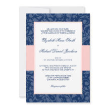 Marinho Blue e Blush Pink Damask Swirl Casamento