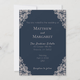Convite Marinho Blue e Lace Wedding
