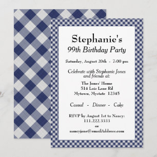 Convite Marinho Blue Gingham Verifica Padrão Para Todas A