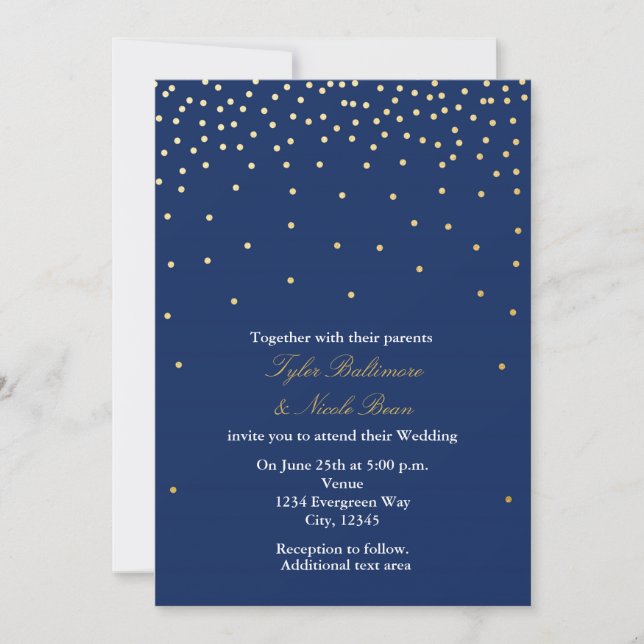 Convite Marinho Blue Gold Foil Dots Modern Wedn Invitation (Frente)