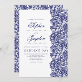 Convite Marinho Blue Lace Elegante e casamento moderno