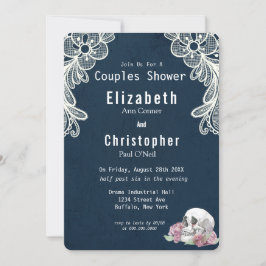 Convite Marinho  Blue Lace Skull Pink Rosas Casais Chá