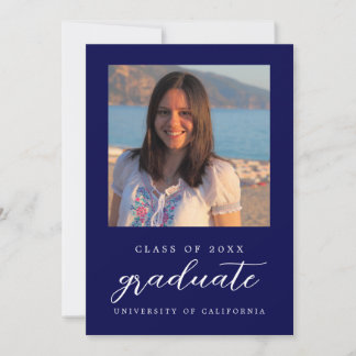 Convite Marinho Blue Minimalist Classy 1 Photo Graduation