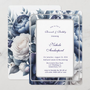 Convite Marinho Blue Peonies White Rosch Brunch e Bubble