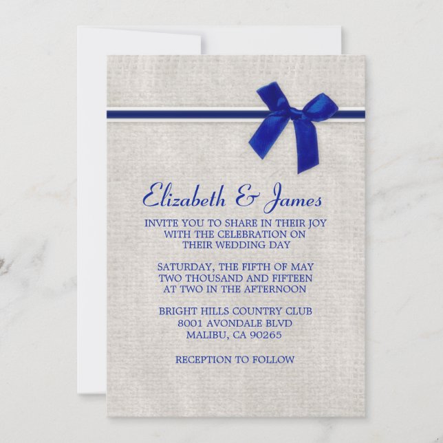 Convite Marinho Blue Rustic Burlap Invtions (Frente)