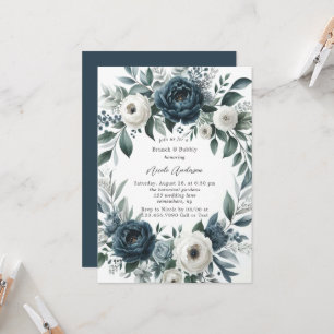 Convite Marinho Blue & Silver Ivory Floral Brunand Bubble