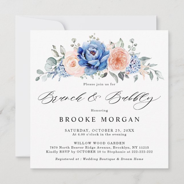 Convite Marinho Blue Slate Dusty Blush Brunand Bubble Rosa (Frente)