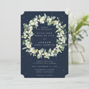 Convite Marinho Blue Snowberry+Eucalyptus Wreath Casamento