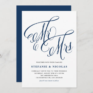 Convite Marinho Blue Sra. e Sra. Rustic Script Wedding
