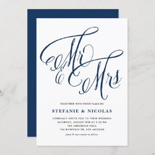 Convite Marinho Blue Sra. e Sra. Rustic Script Wedding