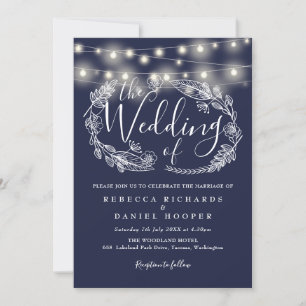 Convite Marinho Blue String Lights Script Weding