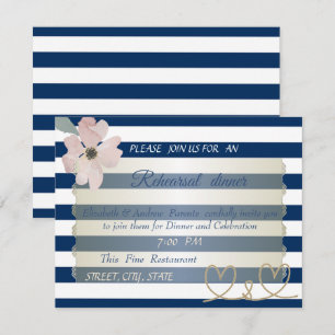 Convite Marinho Blue Stripes Flower,Janto de ensaio de cas
