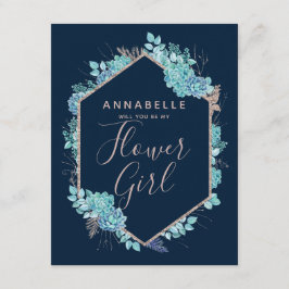 Convite Marinho Blue Succult Você Será Minha Menina Flor