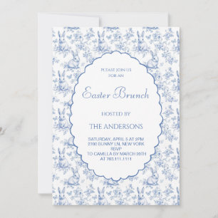Convite Marinho Blue Vintage Toile Páscoa Brunch