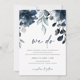 Convite Marinho Blue Watercolor Floral Jardim Floral Convi