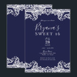 Convite Marinho Blue & White Lace Elegante Sweet 16 Party<br><div class="desc">Personalizar para qualquer evento</div>