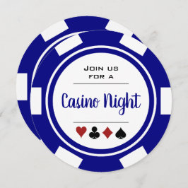 Convite Marinho Blue White Poker Chip Casino Night Birday