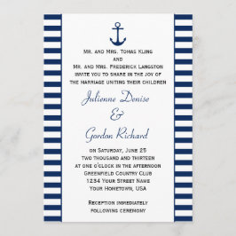 Convite Marinho Blue White Stripes Anchor Casamentos Náuti